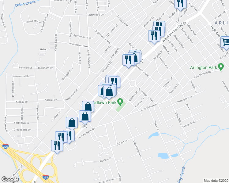 map of restaurants, bars, coffee shops, grocery stores, and more near 3508 Oaklawn Blvd in Hopewell