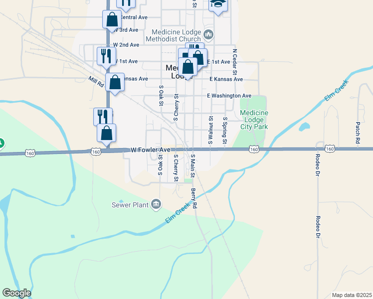 map of restaurants, bars, coffee shops, grocery stores, and more near U.S. 160 in Medicine Lodge