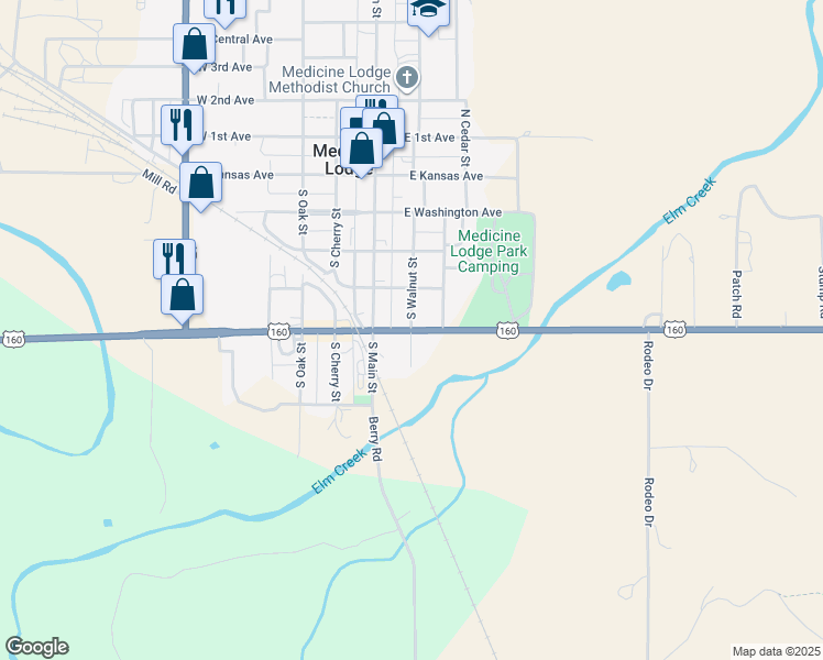 map of restaurants, bars, coffee shops, grocery stores, and more near 499 S Walnut St in Medicine Lodge