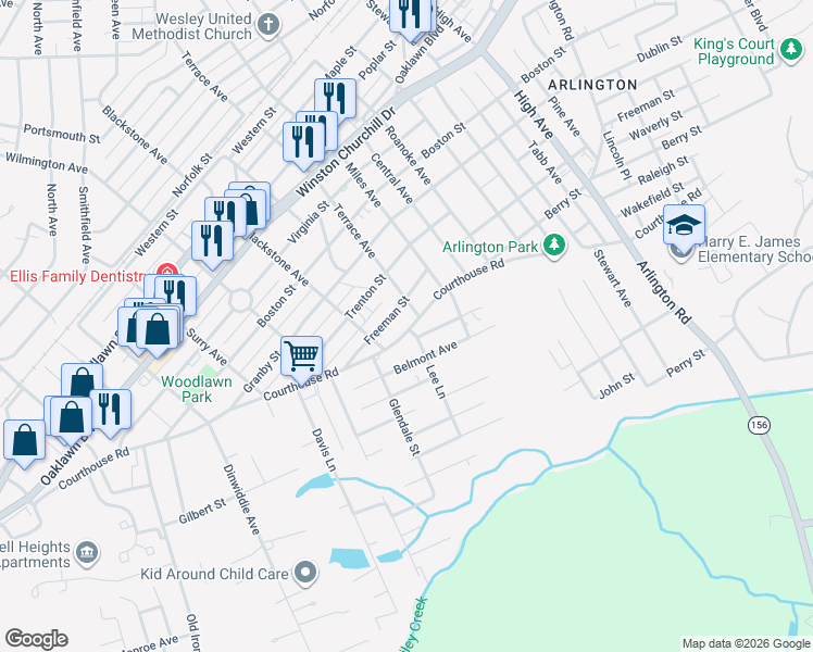 map of restaurants, bars, coffee shops, grocery stores, and more near 1500 Terrace Avenue in Hopewell