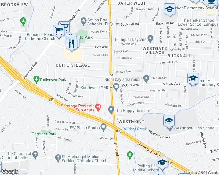 map of restaurants, bars, coffee shops, grocery stores, and more near 13209 County Highway G2 in Saratoga