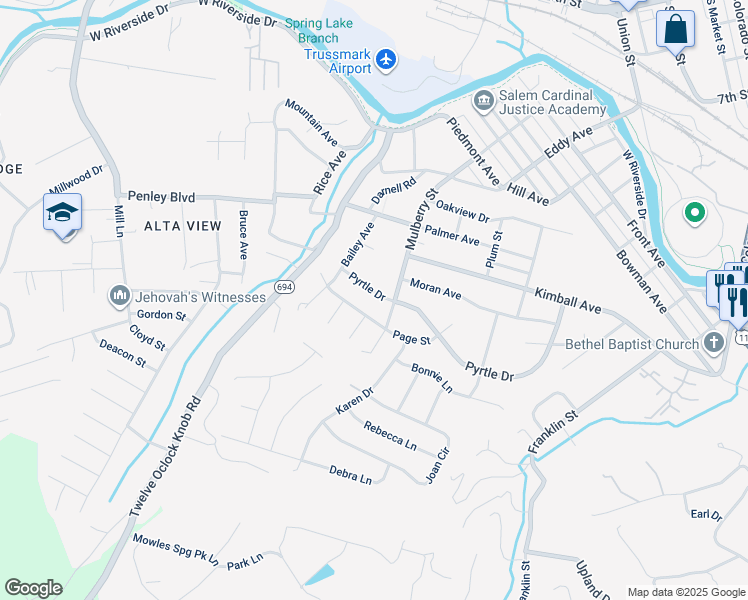 map of restaurants, bars, coffee shops, grocery stores, and more near 922 Pyrtle Drive in Salem
