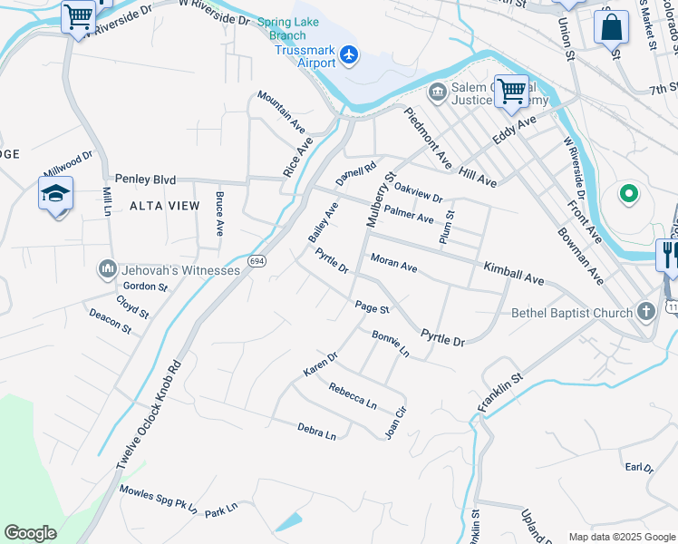 map of restaurants, bars, coffee shops, grocery stores, and more near 922 Pyrtle Drive in Salem