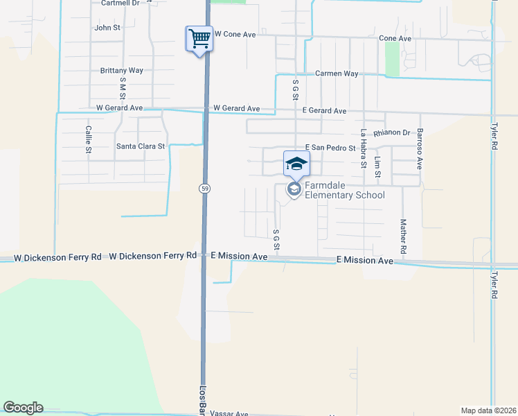 map of restaurants, bars, coffee shops, grocery stores, and more near 544 Cadiz Court in Merced