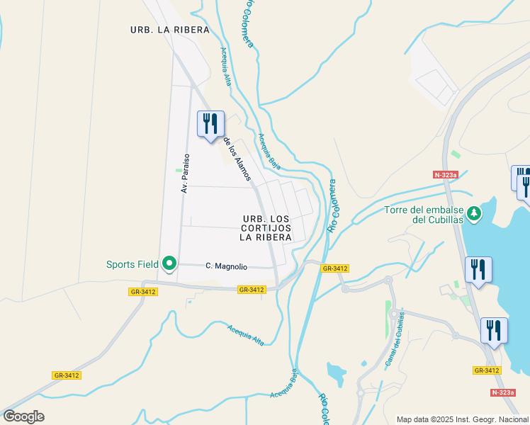 map of restaurants, bars, coffee shops, grocery stores, and more near 117P Avenida Via Lactea in Granada