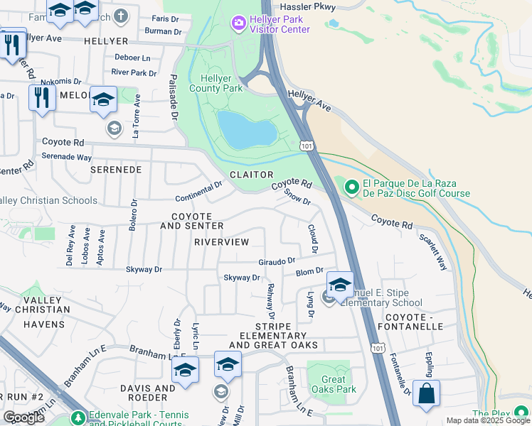 map of restaurants, bars, coffee shops, grocery stores, and more near 774 River View Drive in San Jose