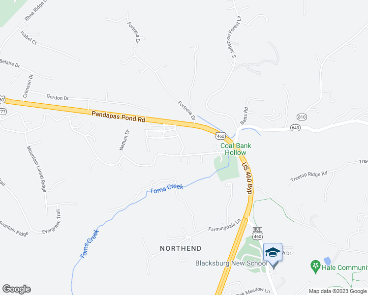 map of restaurants, bars, coffee shops, grocery stores, and more near 278 Brush Mountain Road in Blacksburg