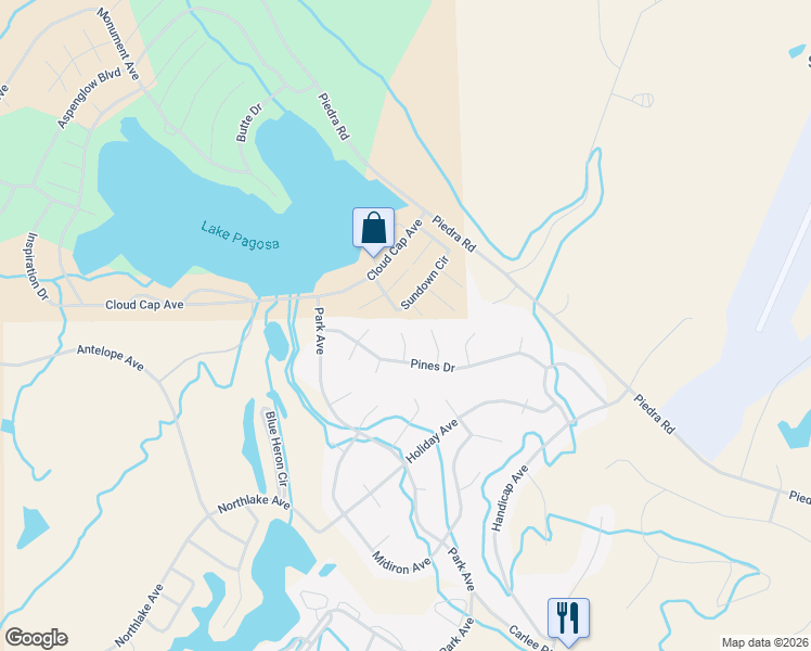 map of restaurants, bars, coffee shops, grocery stores, and more near 274 Sundown Cir in Pagosa Springs