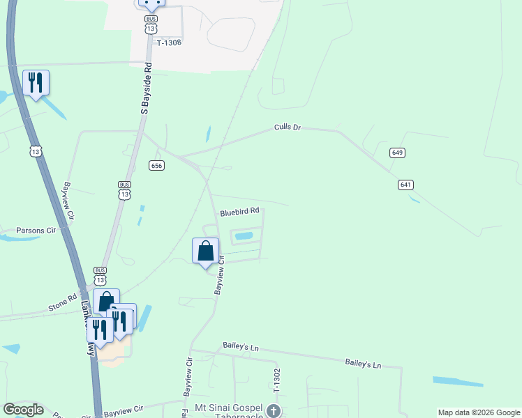 map of restaurants, bars, coffee shops, grocery stores, and more near 4259C Bluebird Road in Cape Charles