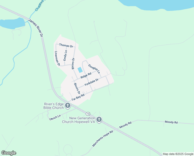 map of restaurants, bars, coffee shops, grocery stores, and more near 11512 Yorkdale Drive in Hopewell