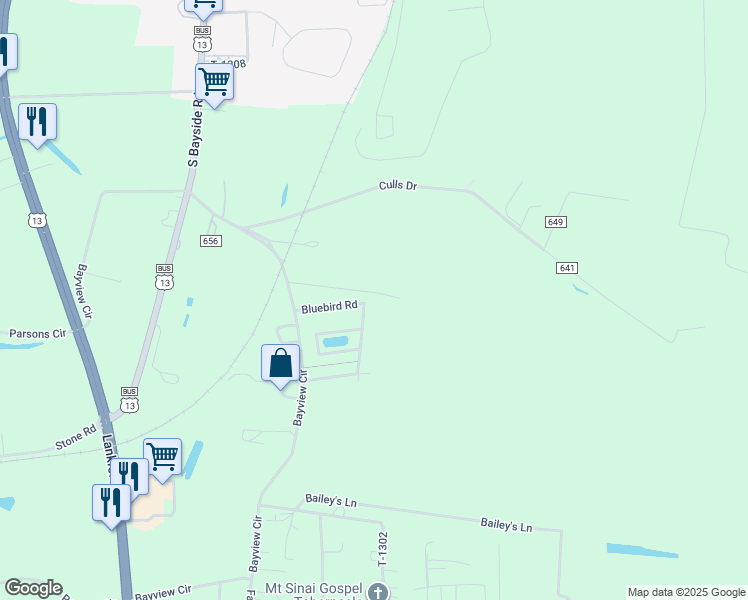 map of restaurants, bars, coffee shops, grocery stores, and more near 4259C Bluebird Road in Cape Charles