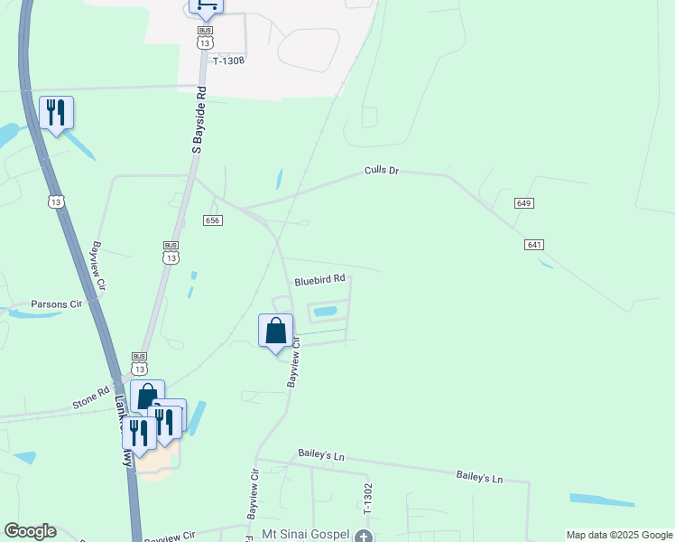 map of restaurants, bars, coffee shops, grocery stores, and more near 4259C Bluebird Road in Cape Charles