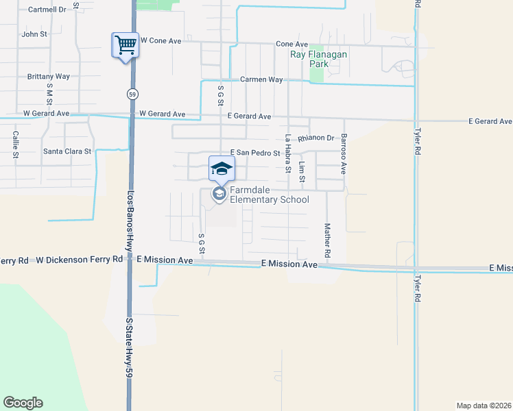 map of restaurants, bars, coffee shops, grocery stores, and more near 744 Stone Ridge East Avenue in Merced