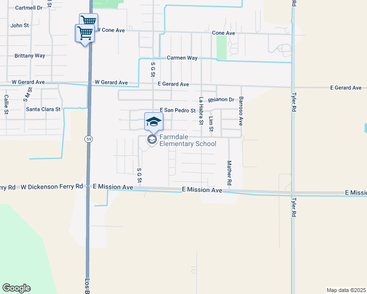 map of restaurants, bars, coffee shops, grocery stores, and more near 130 Sisco De Asis Ct in Merced