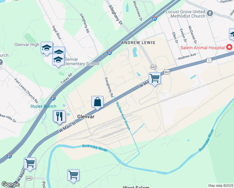 map of restaurants, bars, coffee shops, grocery stores, and more near 3917 Daugherty Road in Salem
