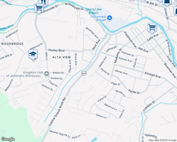 map of restaurants, bars, coffee shops, grocery stores, and more near 2240 Twelve Oclock Knob Road in Salem