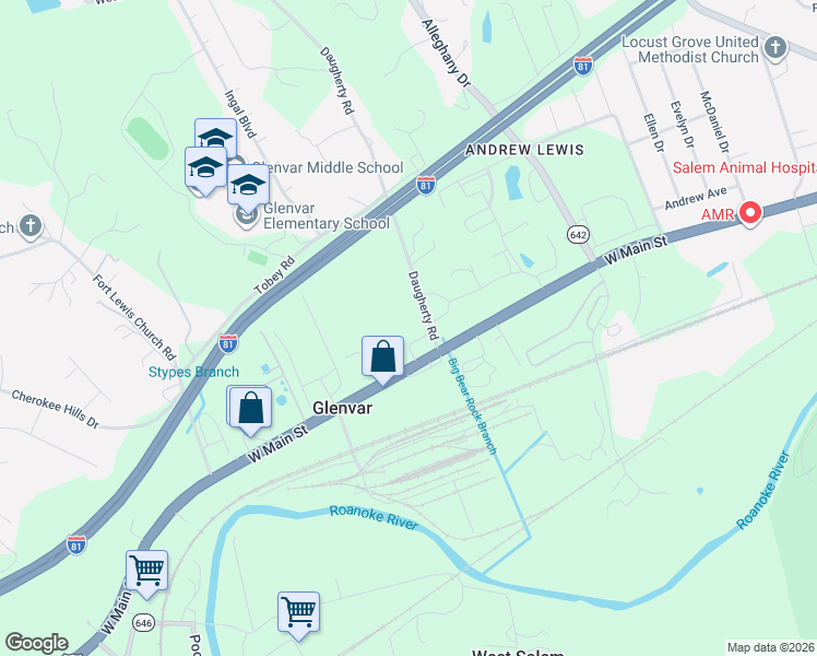map of restaurants, bars, coffee shops, grocery stores, and more near 3916 Daugherty Road in Salem
