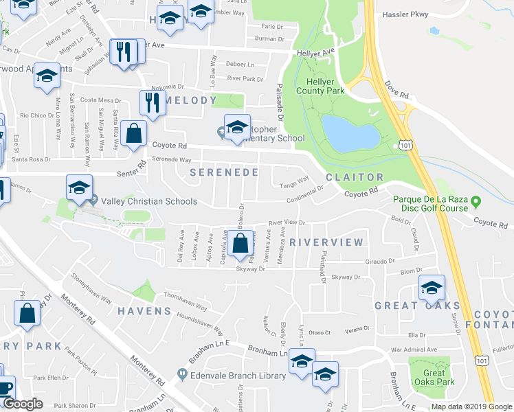 map of restaurants, bars, coffee shops, grocery stores, and more near 562 Continental Drive in San Jose
