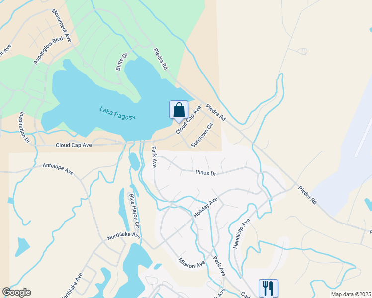 map of restaurants, bars, coffee shops, grocery stores, and more near 274 Sundown Circle in Pagosa Springs