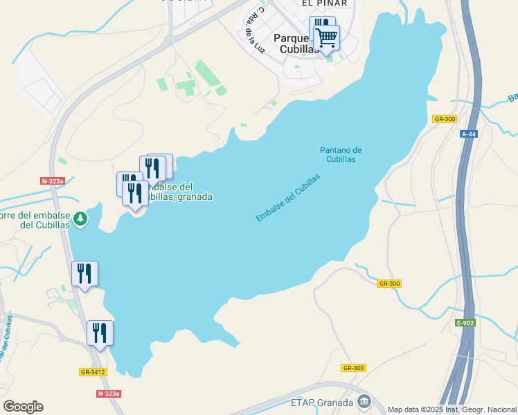 map of restaurants, bars, coffee shops, grocery stores, and more near in Granada