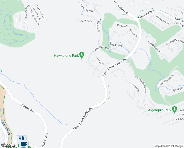 map of restaurants, bars, coffee shops, grocery stores, and more near 5261 Firenze Court in San Jose