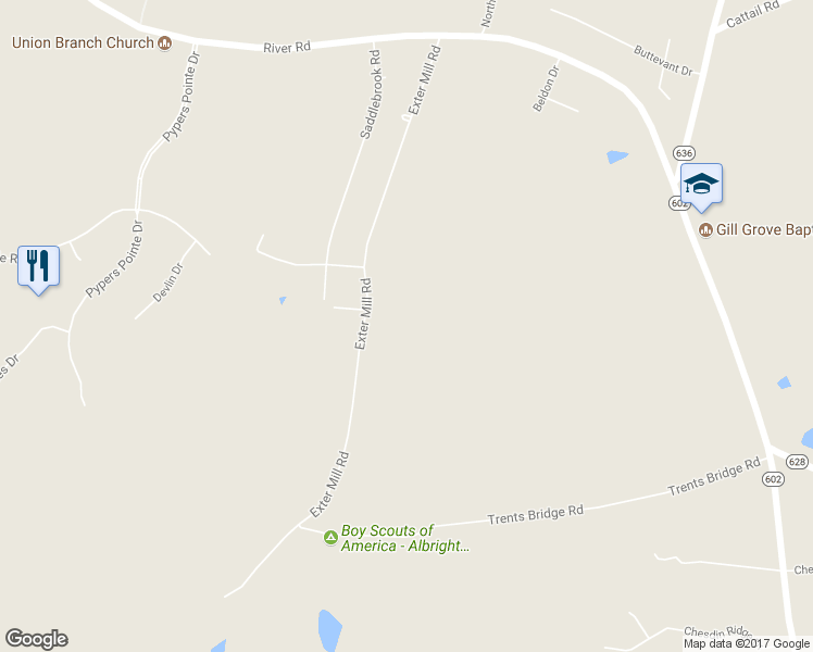 map of restaurants, bars, coffee shops, grocery stores, and more near 15901 Exter Mill Road in Chesterfield