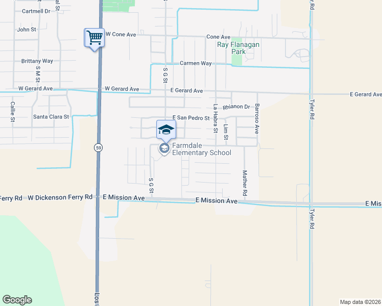 map of restaurants, bars, coffee shops, grocery stores, and more near 130 Sisco De Asis Ct in Merced