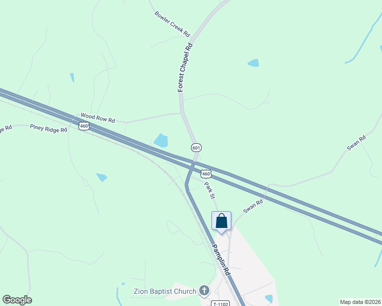 map of restaurants, bars, coffee shops, grocery stores, and more near State Route 601 in Appomattox