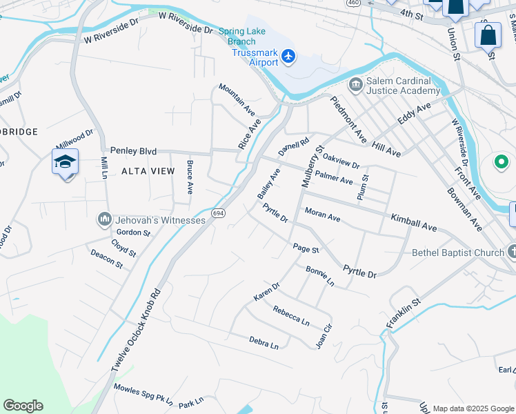 map of restaurants, bars, coffee shops, grocery stores, and more near 962 Pyrtle Drive in Salem
