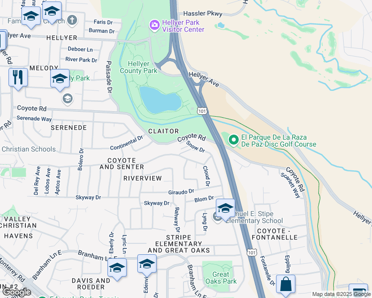 map of restaurants, bars, coffee shops, grocery stores, and more near 791 River View Drive in San Jose