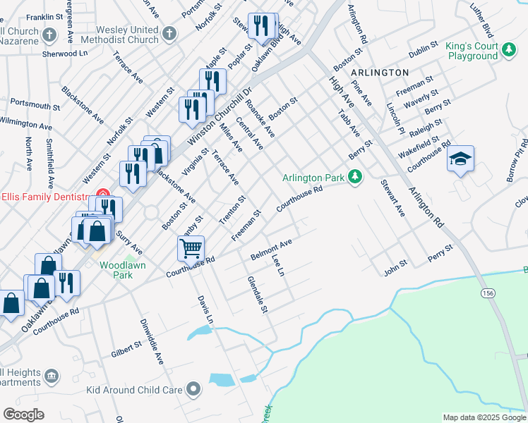 map of restaurants, bars, coffee shops, grocery stores, and more near 1501 Terrace Avenue in Hopewell