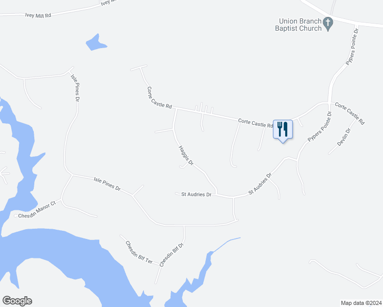 map of restaurants, bars, coffee shops, grocery stores, and more near 15731 Haggis Drive in Chesterfield