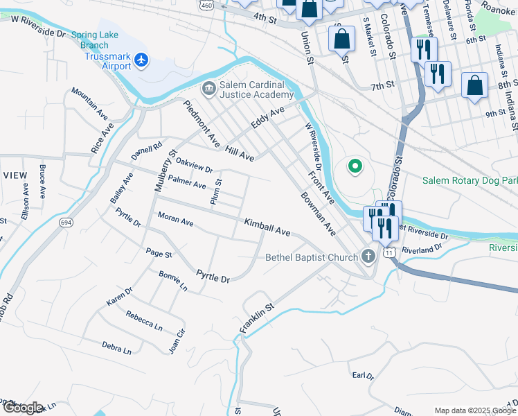 map of restaurants, bars, coffee shops, grocery stores, and more near 500 Palmer Avenue in Salem