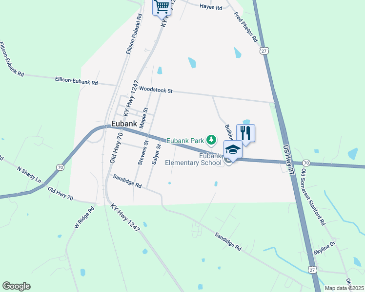 map of restaurants, bars, coffee shops, grocery stores, and more near 285 Kentucky 70 in Eubank