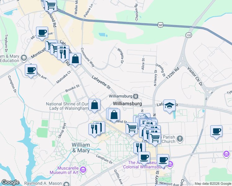 map of restaurants, bars, coffee shops, grocery stores, and more near 609 Lafayette Street in Williamsburg