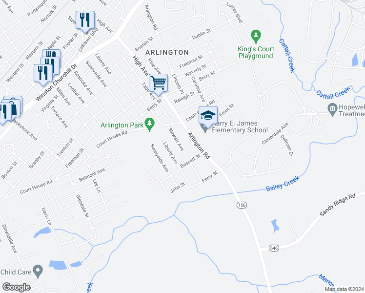 map of restaurants, bars, coffee shops, grocery stores, and more near 1913 Stewart Avenue in Hopewell