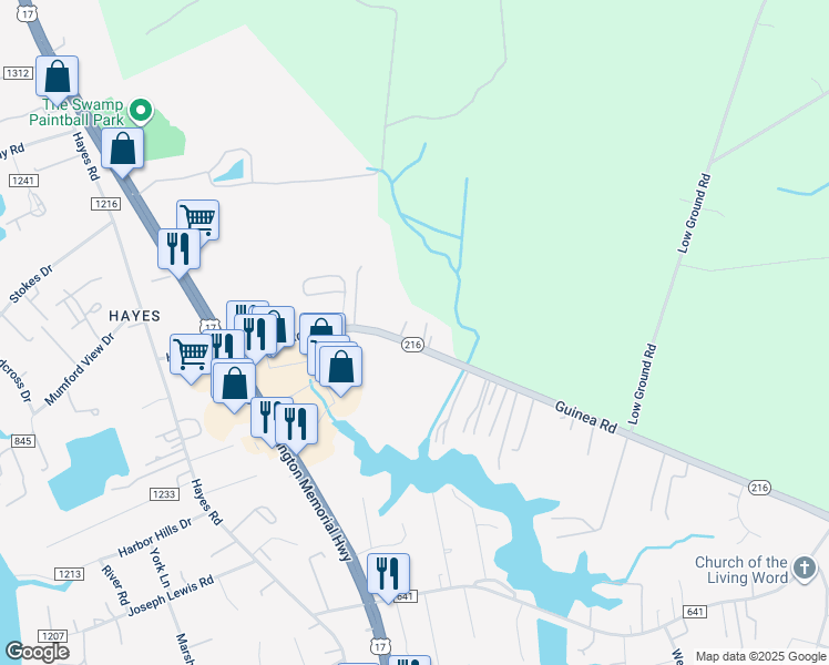 map of restaurants, bars, coffee shops, grocery stores, and more near 7681 Guinea Road in Gloucester Point