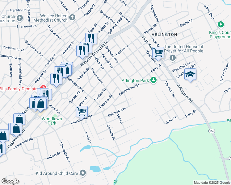 map of restaurants, bars, coffee shops, grocery stores, and more near 3002 Freeman Street in Hopewell