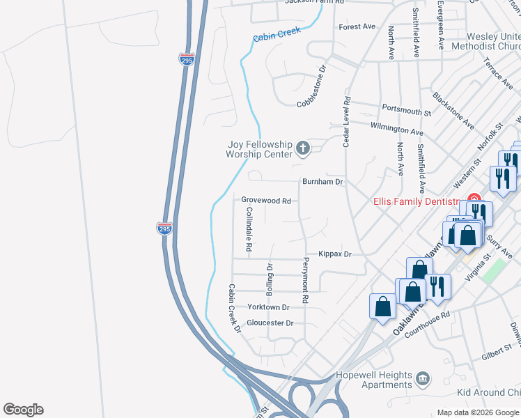 map of restaurants, bars, coffee shops, grocery stores, and more near 910 Pembroke Street in Hopewell