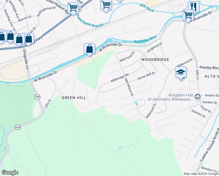 map of restaurants, bars, coffee shops, grocery stores, and more near 1701-1799 Stone Mill Drive in Salem