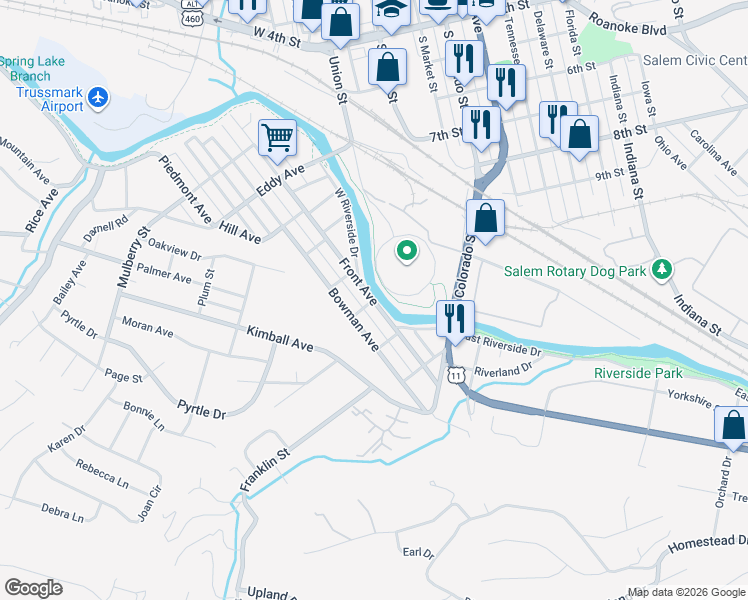 map of restaurants, bars, coffee shops, grocery stores, and more near 299 Front Avenue in Salem