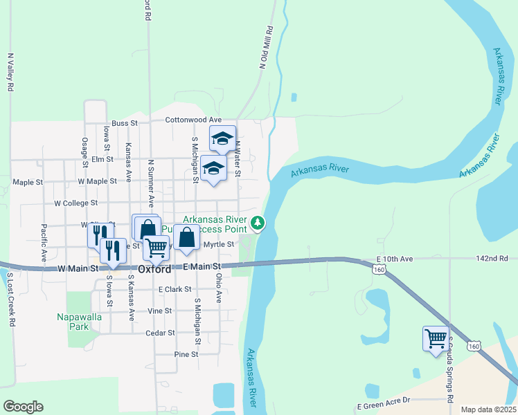 map of restaurants, bars, coffee shops, grocery stores, and more near 316 North Water Street in Oxford