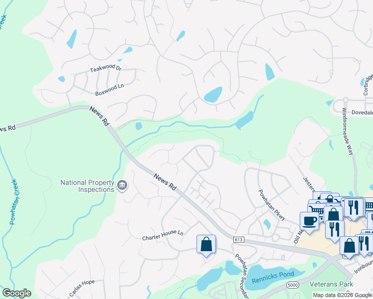 map of restaurants, bars, coffee shops, grocery stores, and more near 4084 Powhatan Secondary in Williamsburg