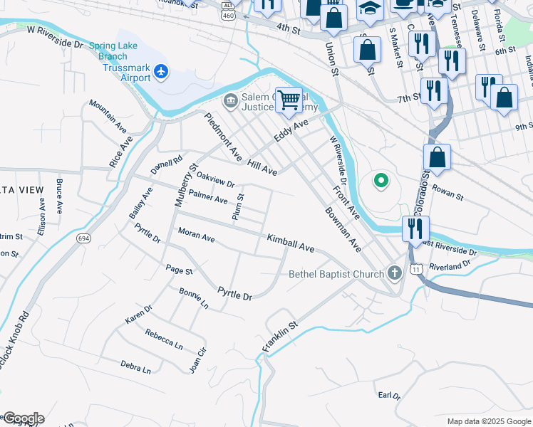 map of restaurants, bars, coffee shops, grocery stores, and more near 500 Palmer Avenue in Salem