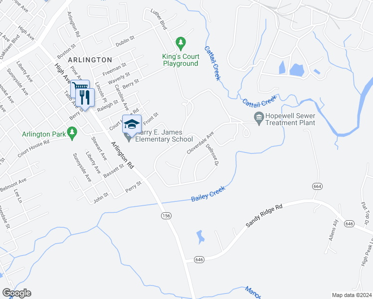 map of restaurants, bars, coffee shops, grocery stores, and more near 2109 Cloverdale Avenue in Hopewell