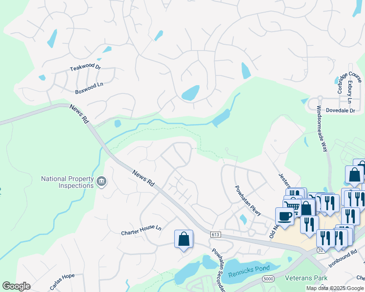map of restaurants, bars, coffee shops, grocery stores, and more near 4063 Powhatan Secondary in Williamsburg
