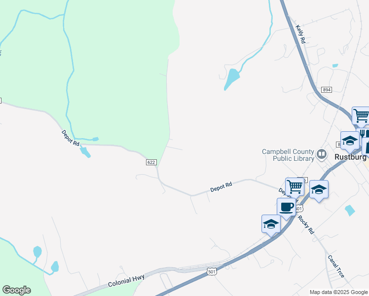 map of restaurants, bars, coffee shops, grocery stores, and more near 1011 Depot Road in Rustburg