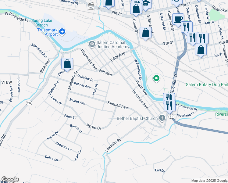 map of restaurants, bars, coffee shops, grocery stores, and more near 500 Palmer Avenue in Salem