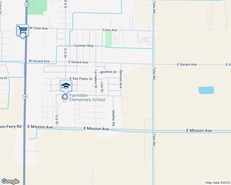 map of restaurants, bars, coffee shops, grocery stores, and more near 470 Waverly Drive in Merced