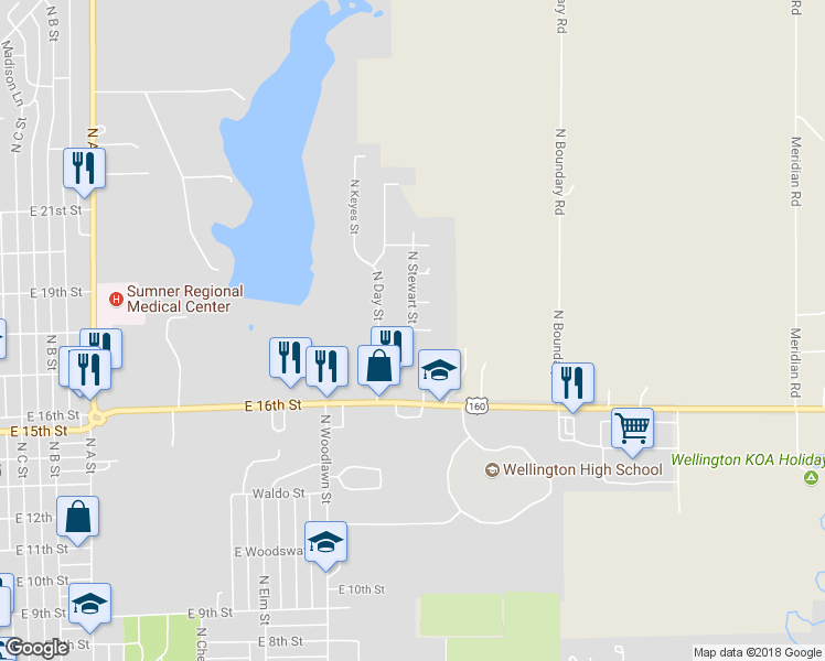 map of restaurants, bars, coffee shops, grocery stores, and more near 1409 Michigan Court in Wellington